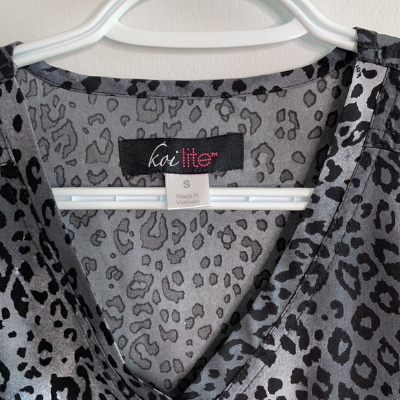 Koi Lite Scrub Top - Black & Grey Cheetah Print - Picture 3 of 5